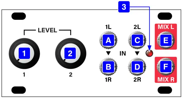 intellijel Stereo Mixer 1U Chainable Mono Stereo Audio Utility- FRONT PANEL
