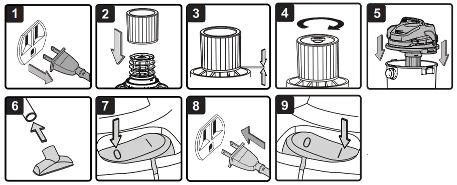 Vacmaster VJF912PF 0201 9-Gallon 4.5 Peak HP Wet Dry Vacuum - DRY VACUUM OPERATION