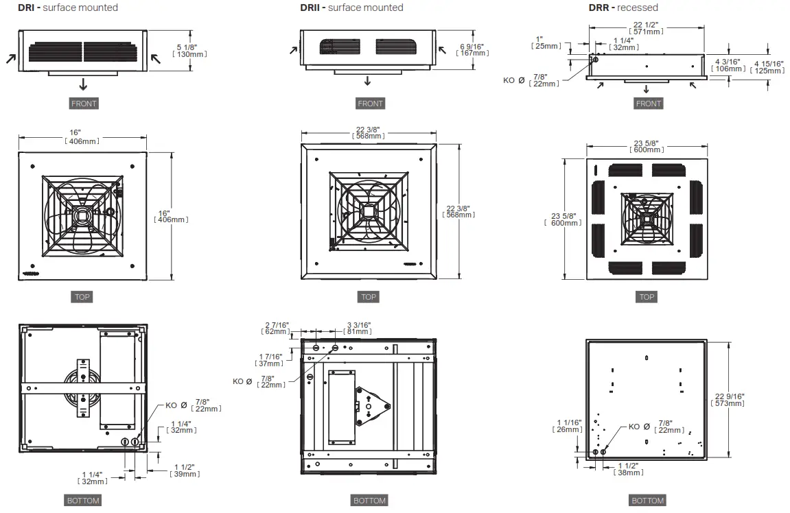 STELPRO ADR Series Ceiling Fan Heater - TECHNICAL DRAWINGS