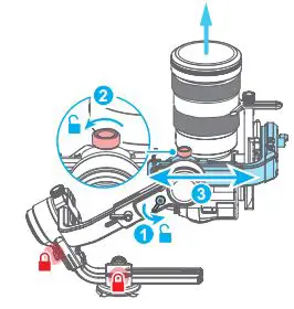 FeiyuTech Scorp Pro Detachable 3 Axis DSLR Mirrorless User Guide - Balancing the vertical tilt