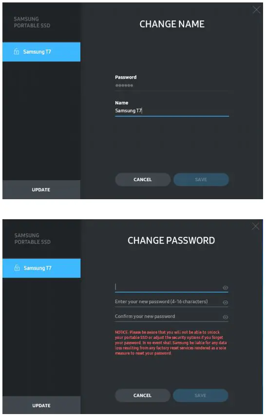 SAMSUNG Portable SSD T7 - Name Password