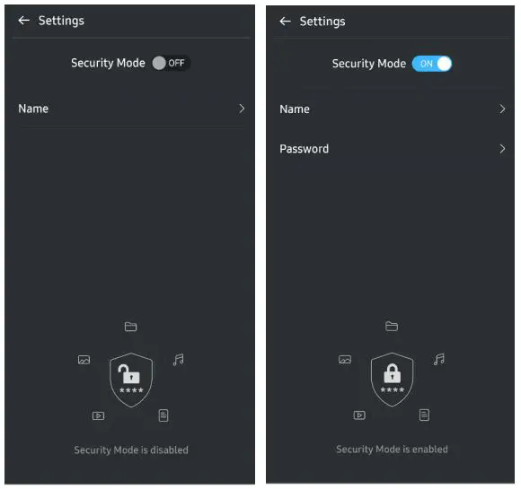 SAMSUNG Portable SSD T7 - Settings Screen