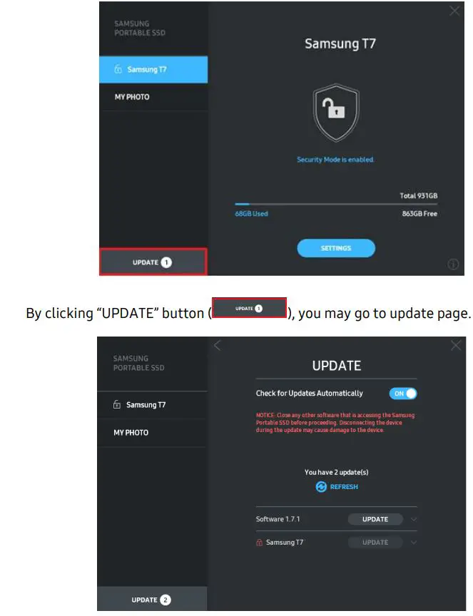 SAMSUNG Portable SSD T7 - Update software and Product Firmware