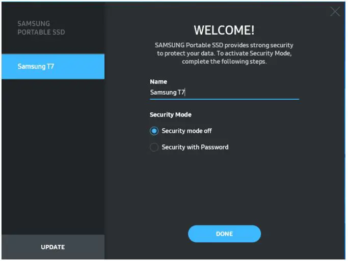SAMSUNG Portable SSD T7 - Welcome Screen
