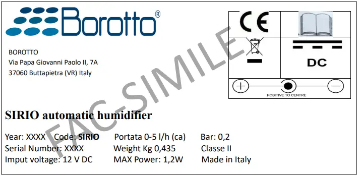 Borotto-38530200100-Sirio-Automatic-Humidifier-FIG-1