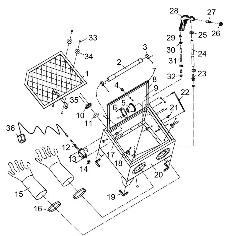 Clarke CSB20B Shot Blast Cabinet - FLUORESCENT TUBE 1