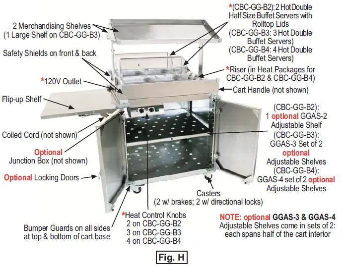 Cadco CBC-GG-B2-L1 Chestnut MobileServ Standard 2 Bay Grab and Go Mobile Merchandising Cart-18