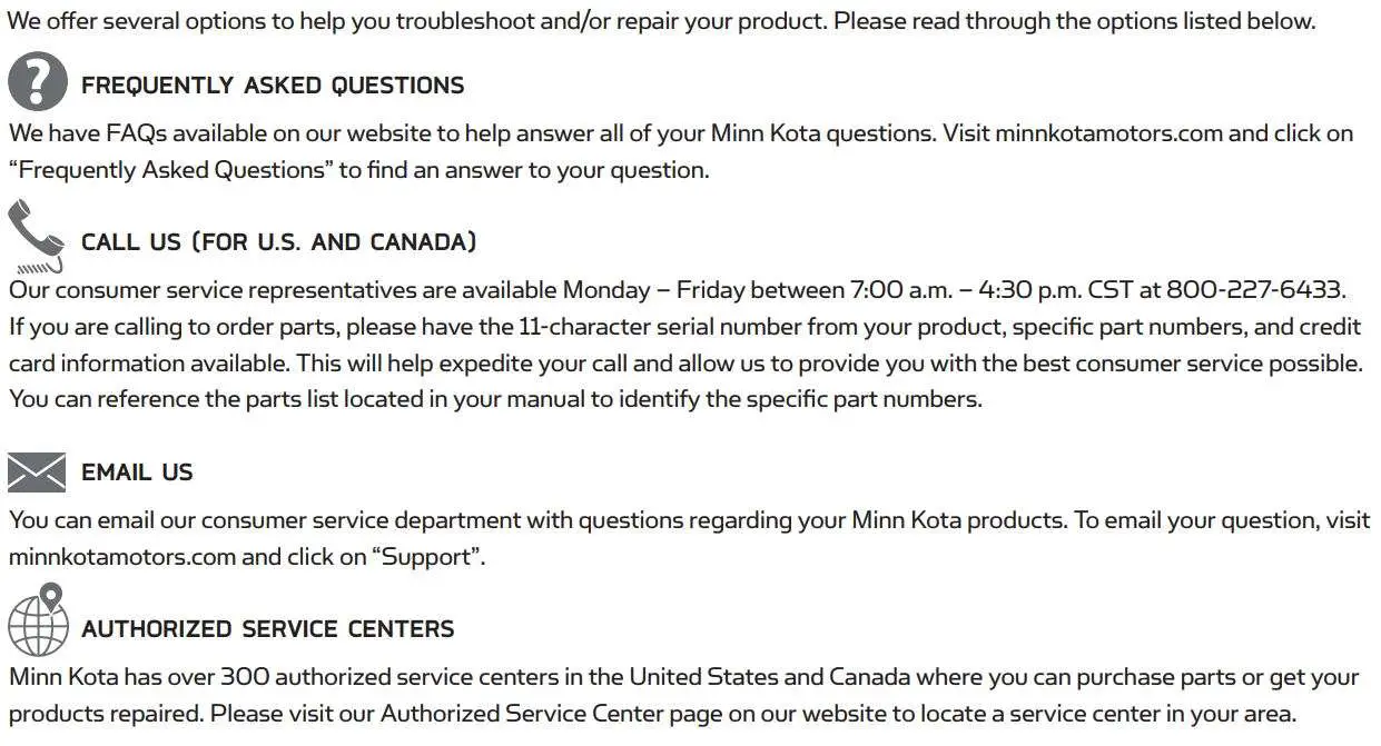 MINN KOTA Vantage 80 Transom Mount Trolling Motor User Manual - FOR FURTHER TROUBLESHOOTING AND REPAIR