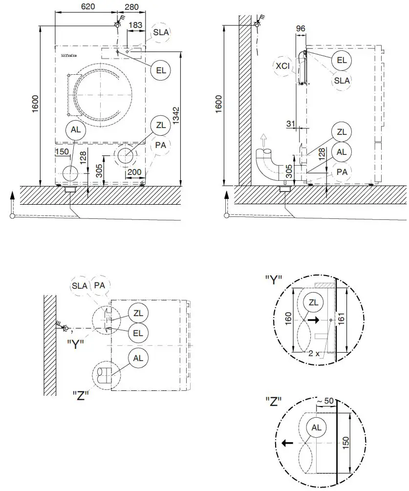 Miele PDR 914 514 EL Electrically Heated Commercial Dryer Installation Guide - Installation
