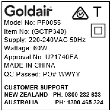 Goldair GCTP340 45cm High Velocity Tripod Fan fig