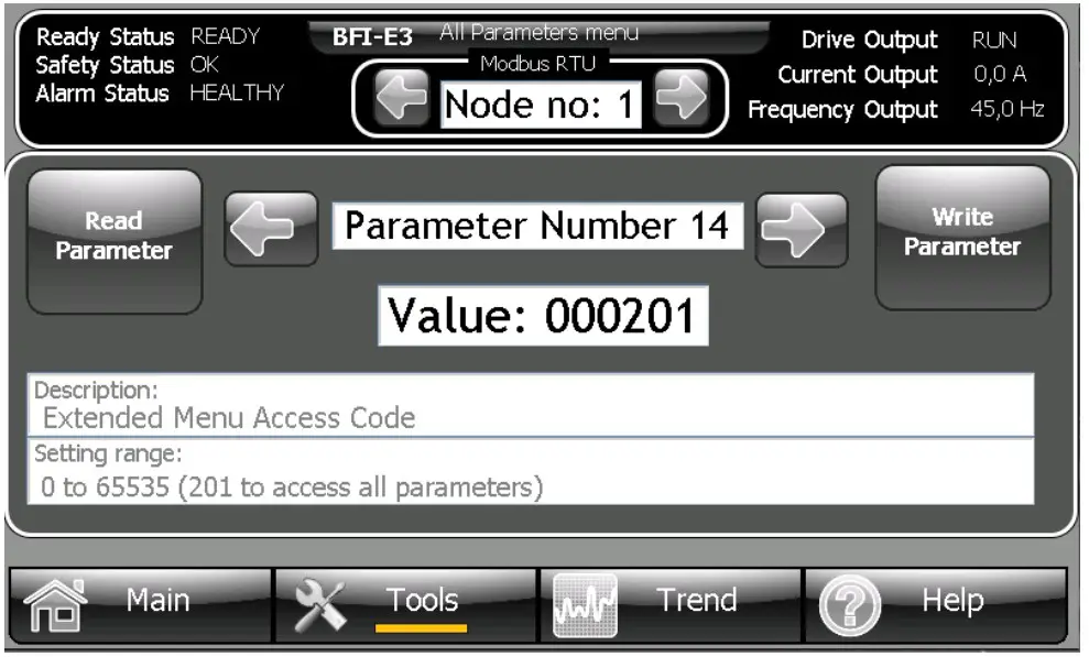 Parameters Menu