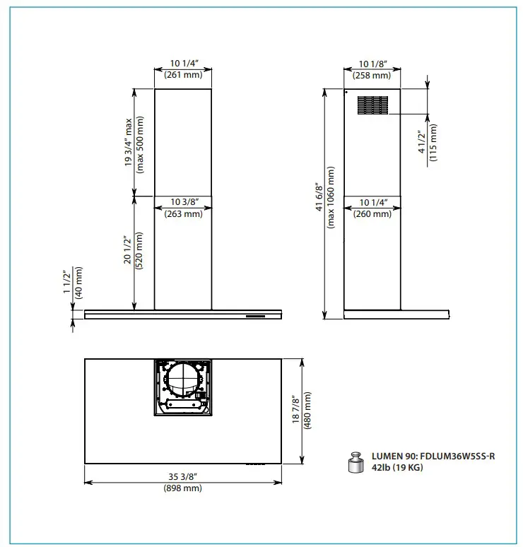 Falmec FDLUM36W5SSR 36 Inch Lumen Wall Mount Range Hood (1)
