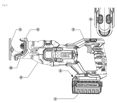 PORTER CABLE PCCS300 20V Reciprocating Saw - FigA