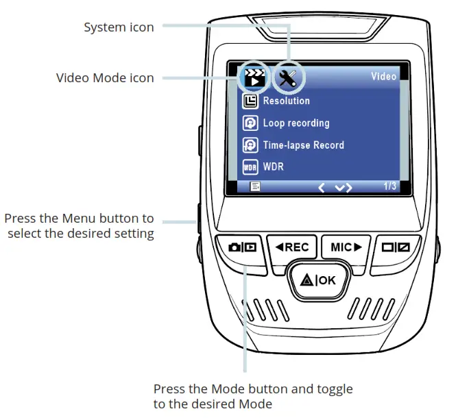 REXING V1P Dash CAm - Menu Settings