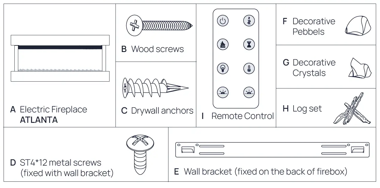 NOBLE FLAME ATLANTA Electric Wall Mounted Fireplace 1