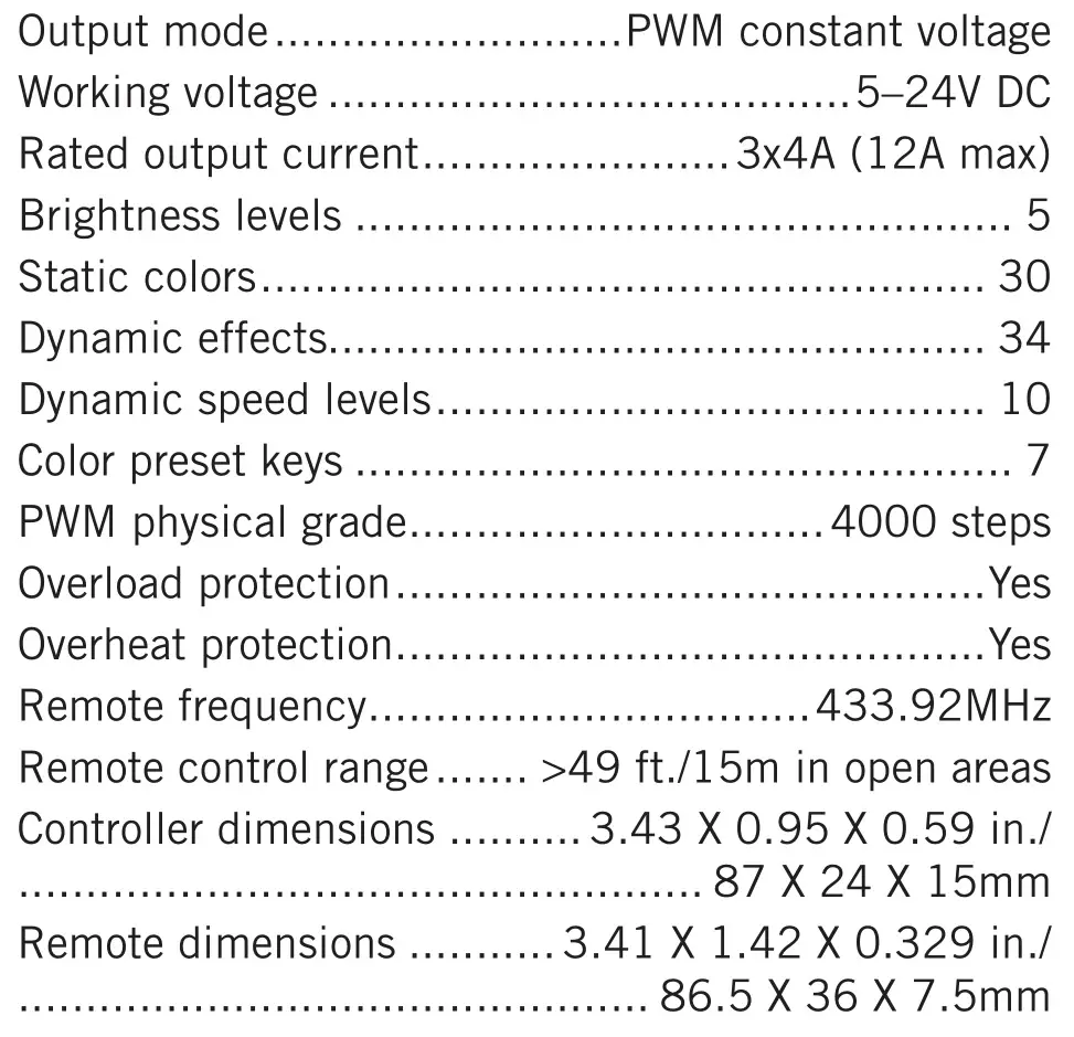 Armacost 713420 Proline RGB Color LED Controller With RF Remote Control - Specifications