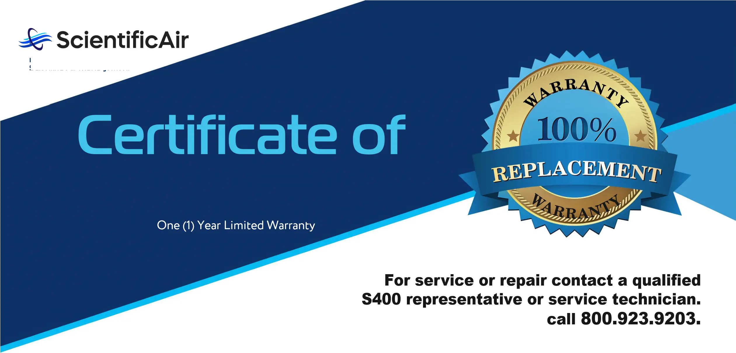 ScientificAir S400 Portable Air Disinfection Device - Certificate of Warranty