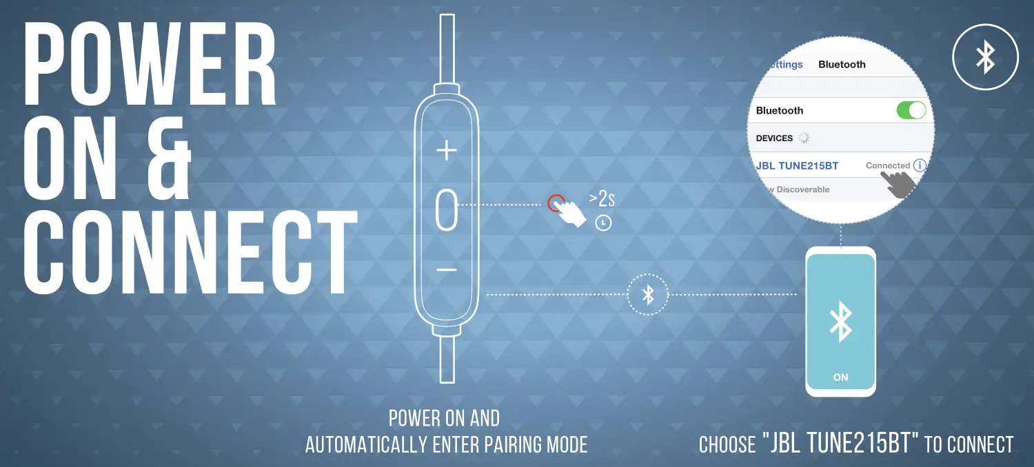 JBL TUNE 215BT Power on & connect