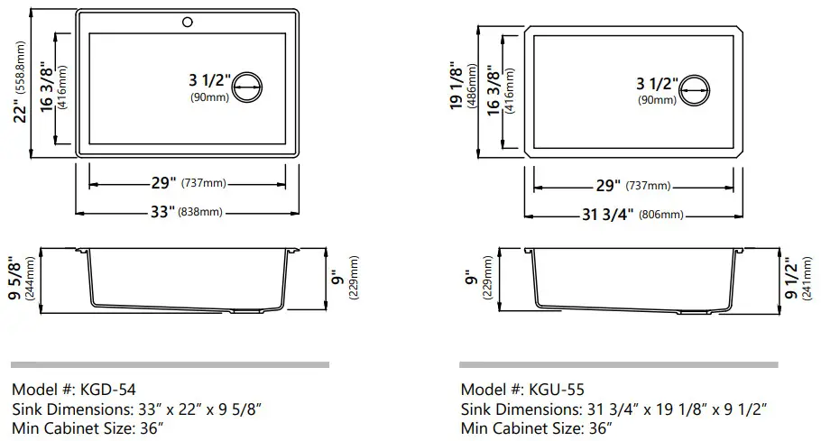 Forteza Series Granite Kitchen Sinks Hardware (Included) Dimensions 1