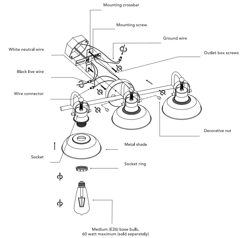 globe 91002145 Gladstone 24 Inch 3-Light Matte Black Vanity Light with Matte Gray Shade - Fig 1