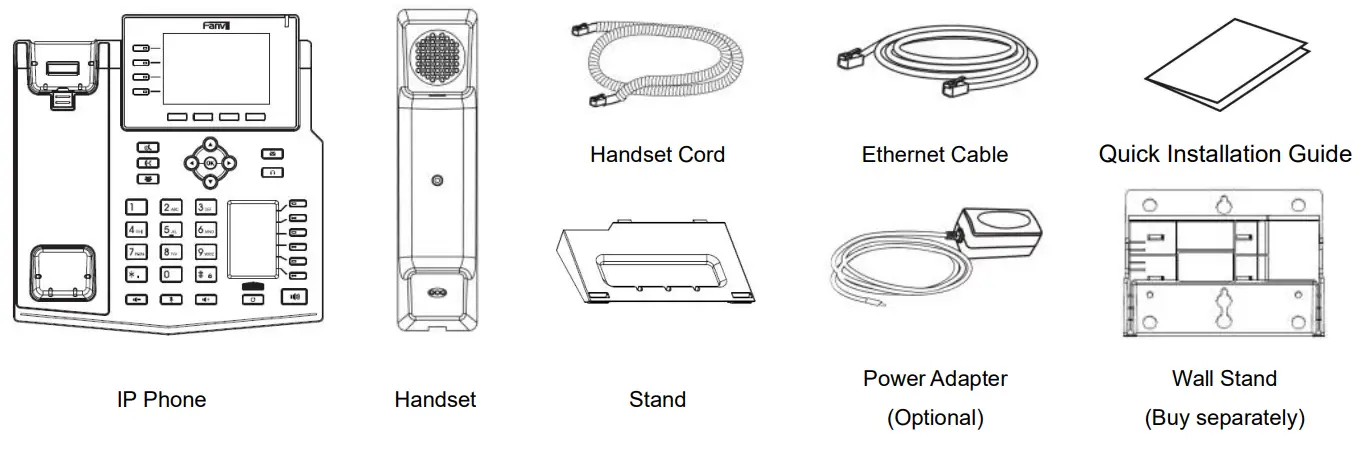 Fanvil X5U Desktop IP Phone - Packaging list