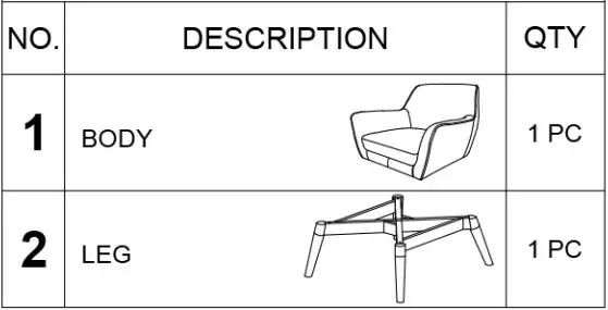 ASHCROFT IMPORTS FURNITURE LCHR-PEN-TAN Style Wide Top Leather Accent Armchair Instruction Manual - Parts List