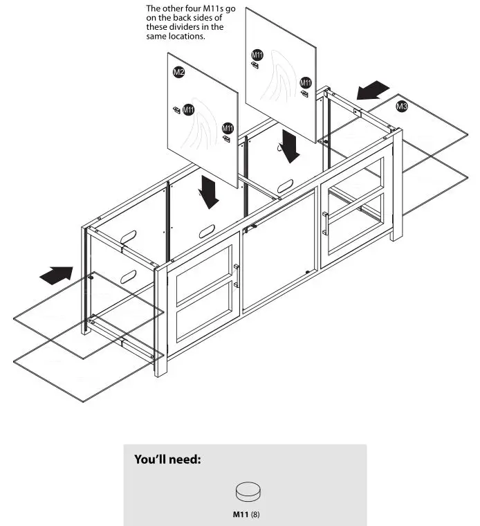 TV Stand NS-HWMG1663 - Installing the interior dividers and glass side shelves