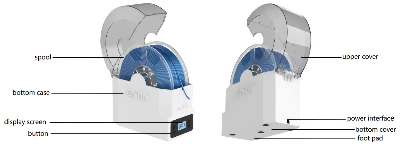 eSUN eBox Lite Filament Storage Box - Each Part