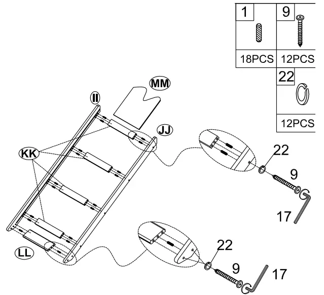 GOJANE LT001201LWYAAK White Twin Size Wood House Loft Bed - Part list 16