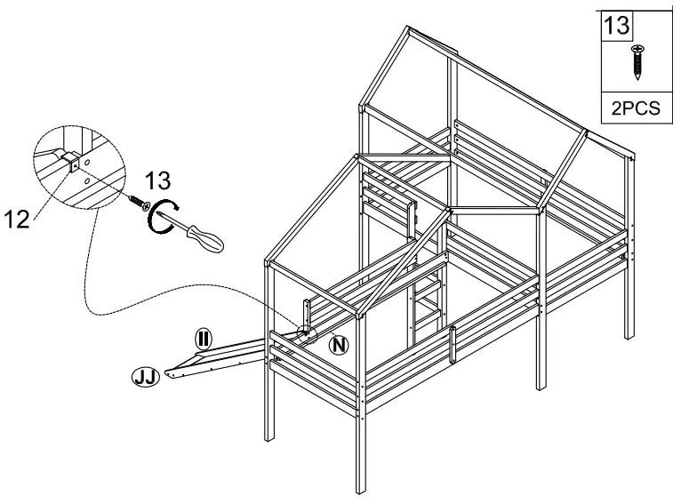 GOJANE LT001201LWYAAK White Twin Size Wood House Loft Bed - Part list 16
