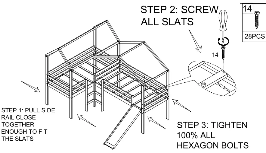 GOJANE LT001201LWYAAK White Twin Size Wood House Loft Bed - Part list 16