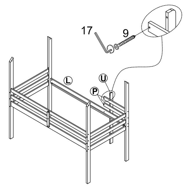 GOJANE LT001201LWYAAK White Twin Size Wood House Loft Bed - Part list 7