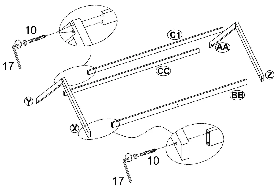 GOJANE LT001201LWYAAK White Twin Size Wood House Loft Bed - Part list 8