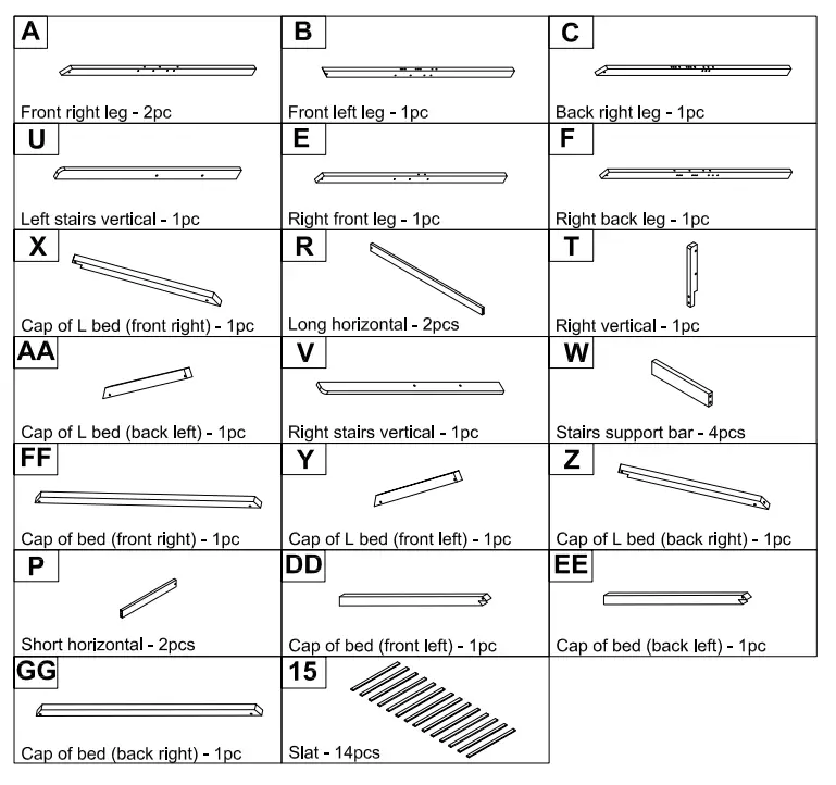 GOJANE LT001201LWYAAK White Twin Size Wood House Loft Bed - Part list