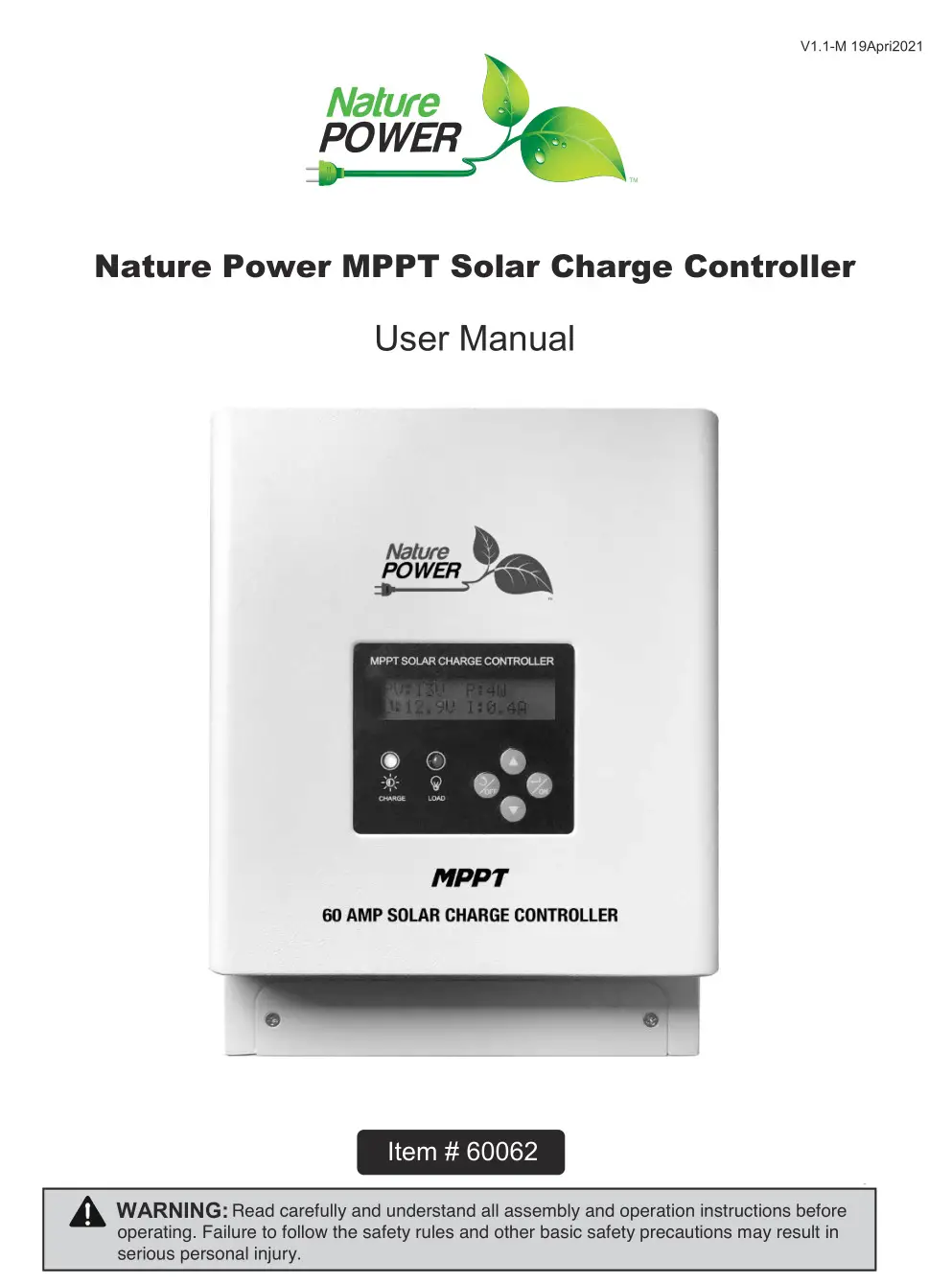 60062 Nature Power MPPT Solar Charge Controller User Manual