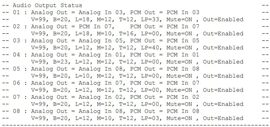 Key digital KD-MAX8x8 Audio Matrix Switcher with built-in Audio DSP Instruction Manual - Status Command