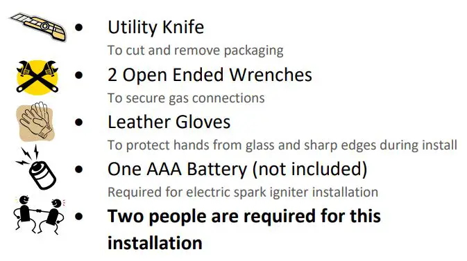 OUTDOOR GREATROOM MG-1242-BLSM-K Montego Fire Pit Table Instruction Manual - Required Tools