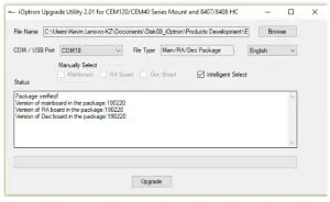 iOptron CEM40 GEM45 Firmware Upgrade-COM port number