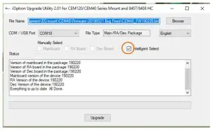 iOptron CEM40 GEM45 Firmware Upgrade-Intelligent Select
