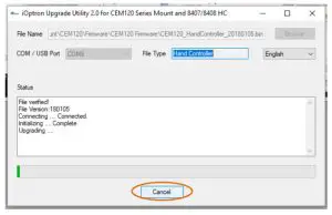iOptron CEM40 GEM45 Firmware Upgrade-Upgrade button
