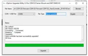 iOptron CEM40 GEM45 Firmware UpgradeUpgrade button