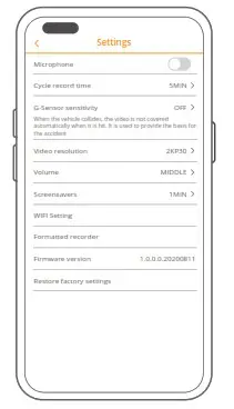KINGSLIM D4 4K Dual Dash Cam with Bilt in WiFi GPS - CHANGE RECORDING SETTINGS