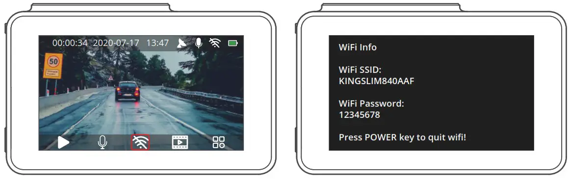KINGSLIM D4 4K Dual Dash Cam with Bilt in WiFi GPS - CONNECT TO THE APP
