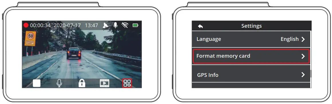 KINGSLIM D4 4K Dual Dash Cam with Bilt in WiFi GPS - FORMATTING THE MEMORY CARD