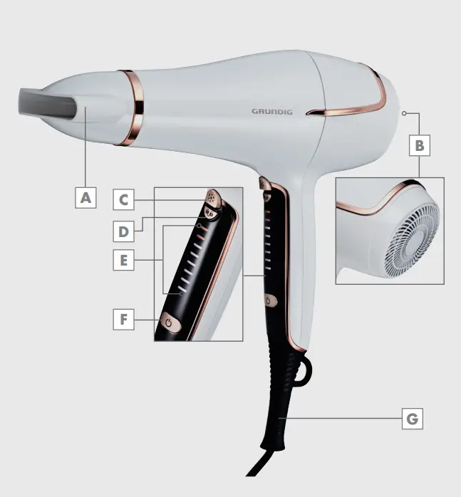 GRUNDIG HD 7880 Ionic Touch Control Hair Dryer User Manual - Product Overview
