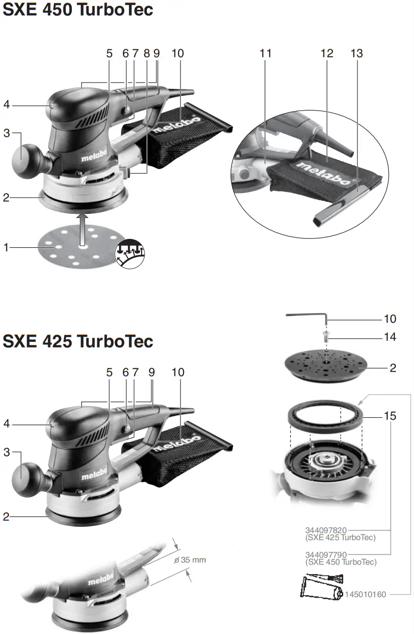 metabo SXE 425 TurboTec Random Orbital Sander - Overview
