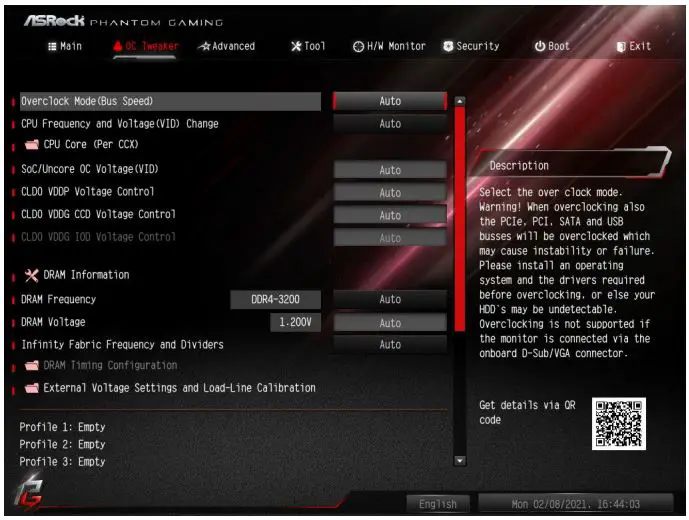 ASRocK Phantom Gaming User Manual - OC Tweaker Screen