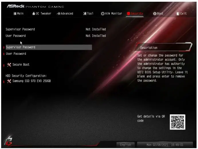 ASRocK Phantom Gaming User Manual - Security Screen
