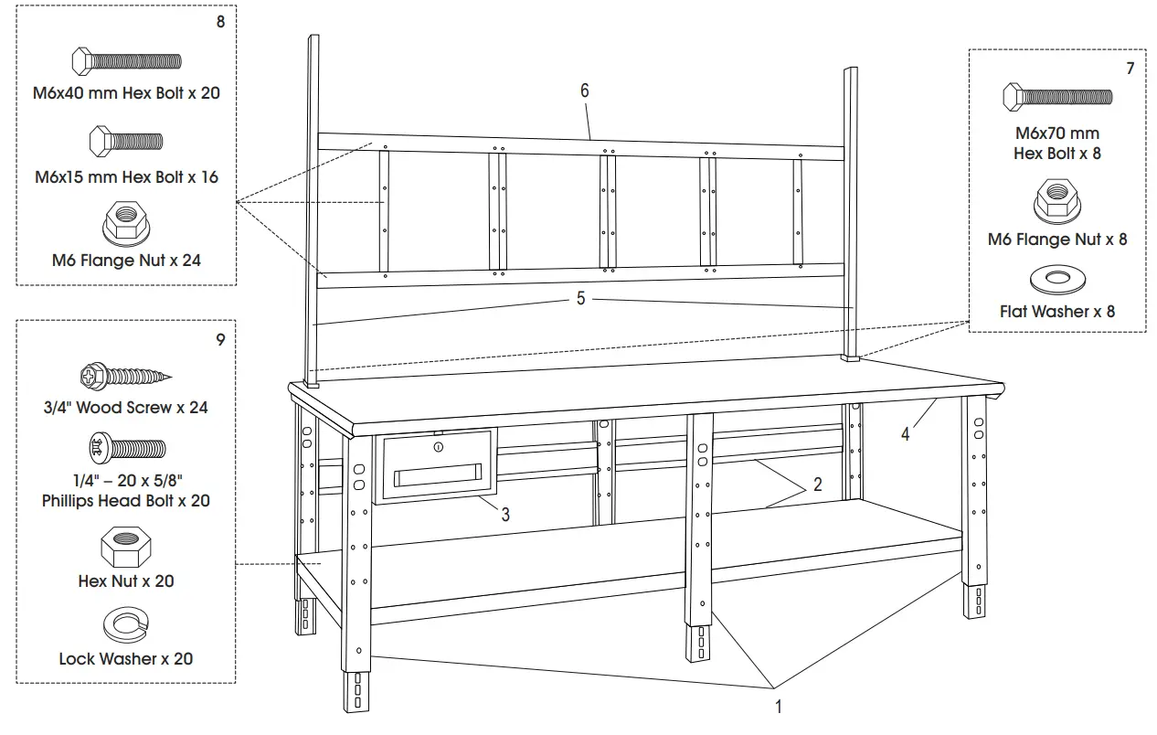 ULINE H-6343 Deluxe Workstation - Parts