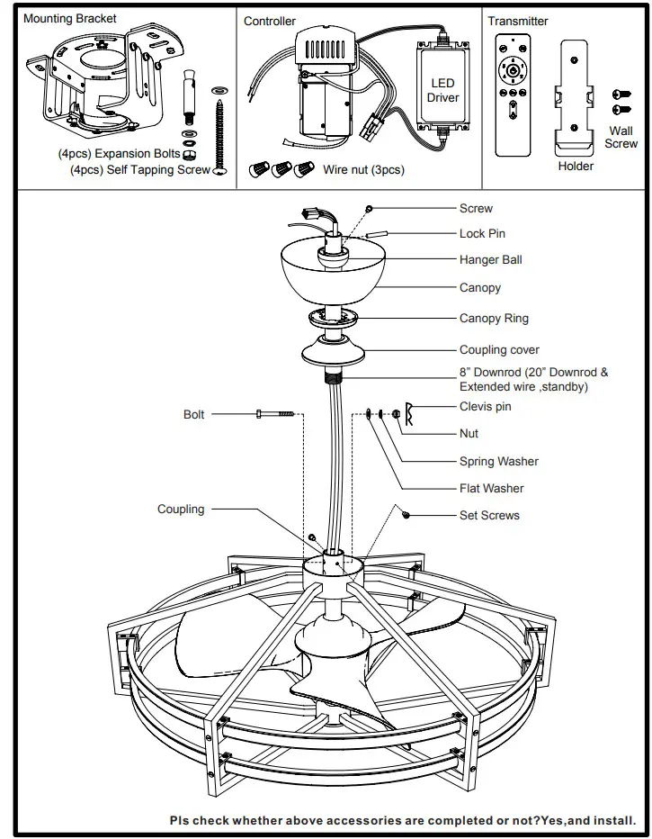 FLINT GARDEN BBA534002CAFG Black Reversible 3 Blades Ceiling Fan - Figure 1